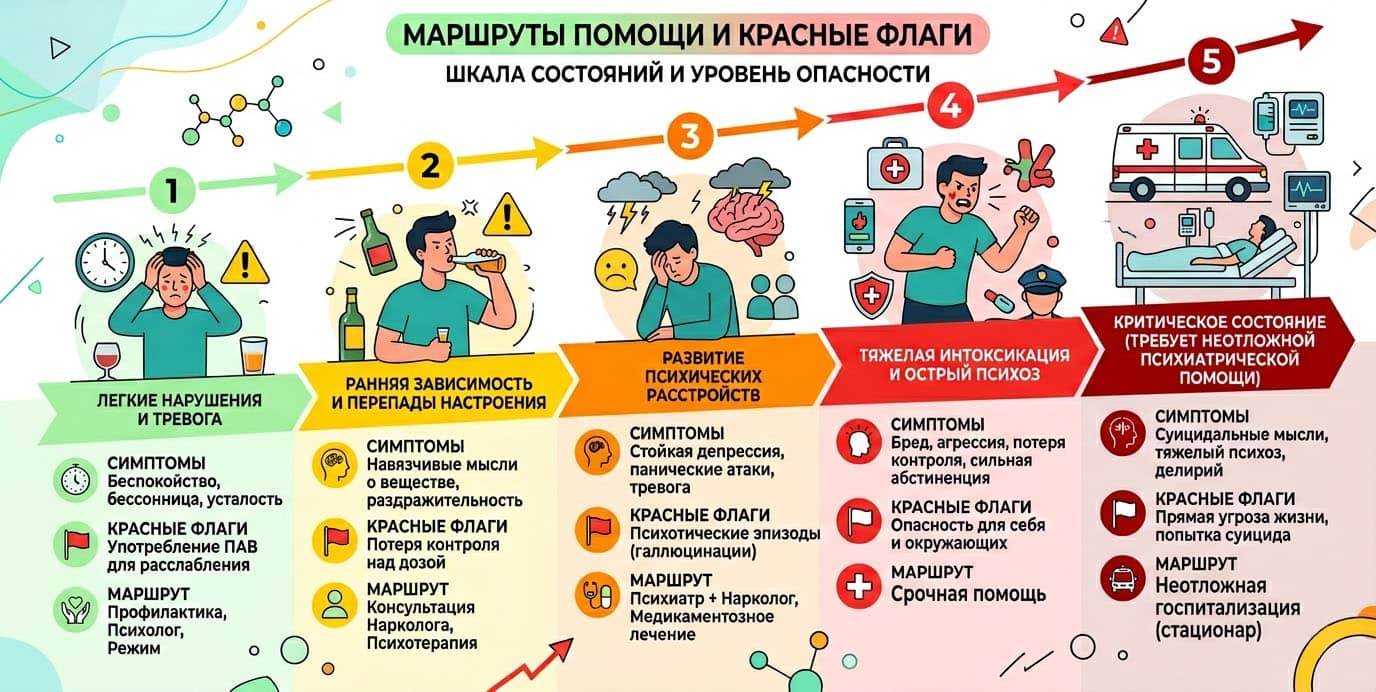Визуальная шкала от легкой тревоги до состояния, требующего срочной психиатрической помощи